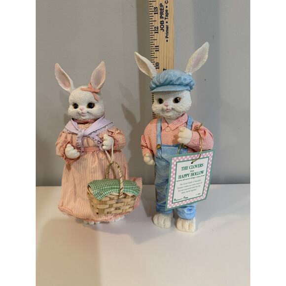 Potpourri Press Happy Hollow Bunny Pair Clementine Hezekiah 1992 w Boxes - Picture 4 of 11